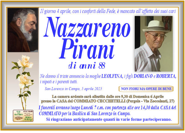 manifesto funebre di Pirani Nazzareno