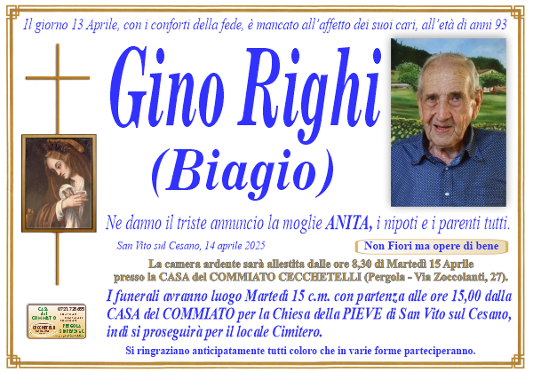 manifesto funebre di Righi Gino