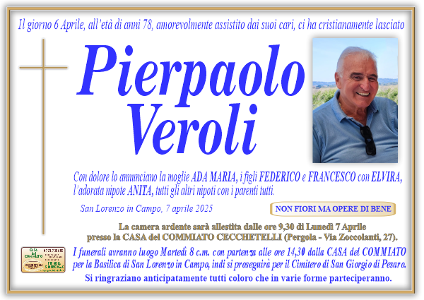 manifesto funebre di Veroli Pierpaolo