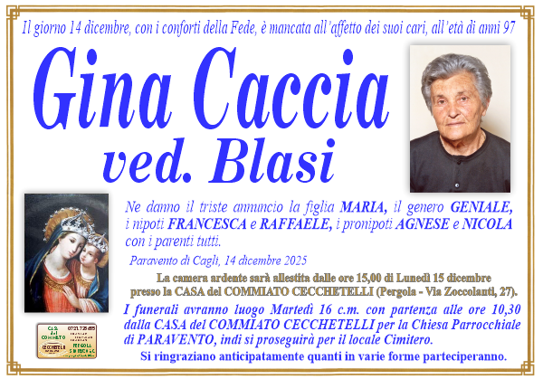 Necrologio di Gina Caccia