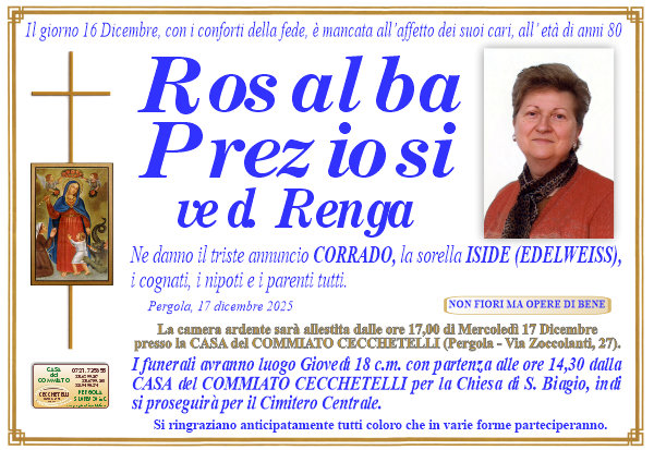 manifesto funebre di Preziosi Rosalba
