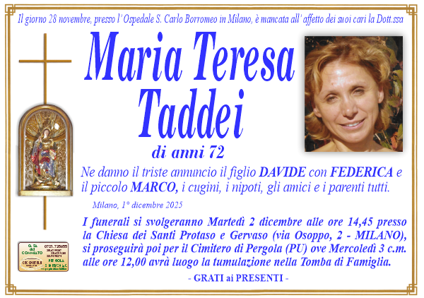 manifesto funebre di Taddei Maria Teresa