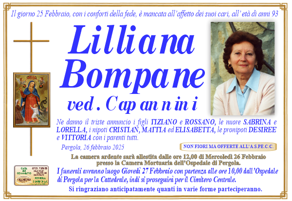manifesto funebre di Bompane Lilliana