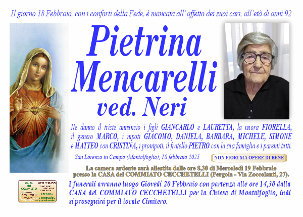 manifesto funebre di Mencarelli Pietrina