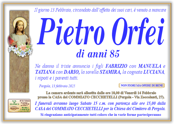 manifesto funebre di Orfei Pietro