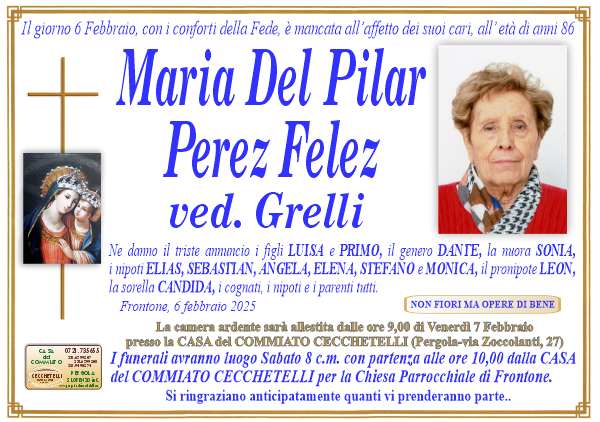 manifesto funebre di Perez Felez Maria Del Pilar