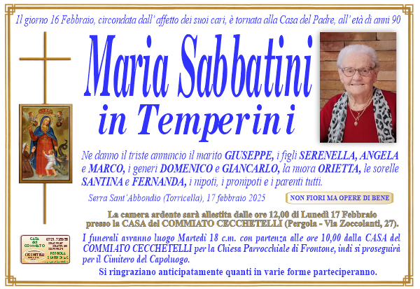 manifesto funebre di Sabbatini Maria