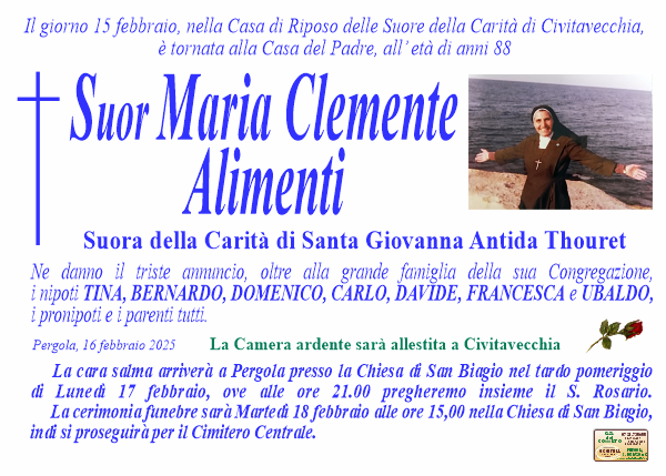 manifesto funebre di Suor Maria Clemente Alimenti