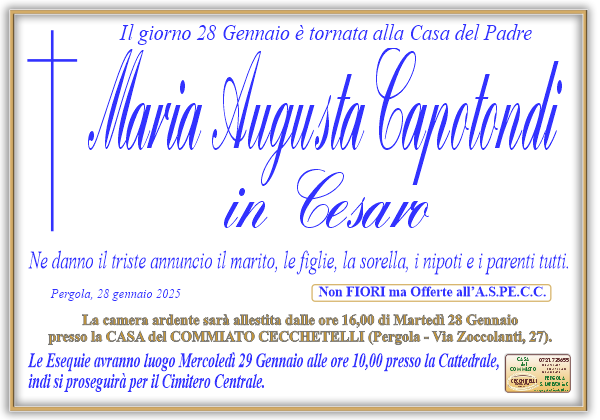 manifesto funebre di Capotondi Maria Augusta