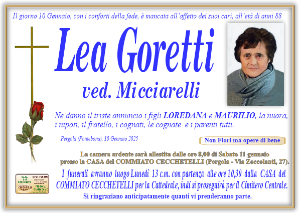 manifesto funebre di Goretti Lea