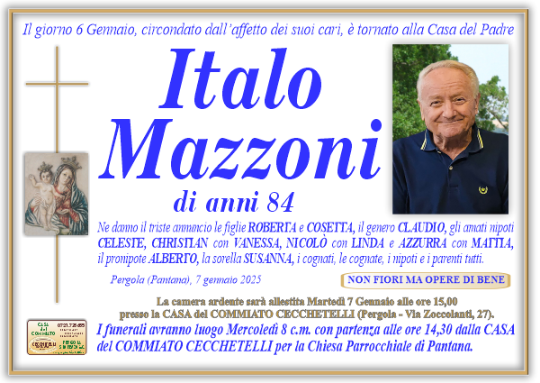manifesto funebre di Mazzoni Italo