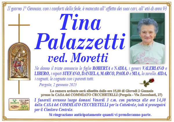 manifesto funebre di Palazzetti Tina
