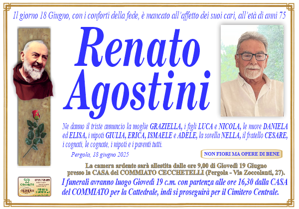 manifesto funebre di Agostini Renato