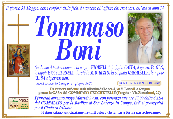 manifesto funebre di Boni Tommaso
