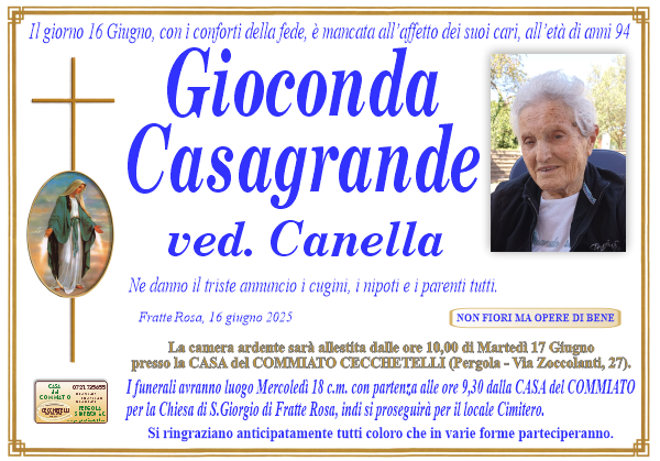 manifesto funebre di Casagrande Gioconda