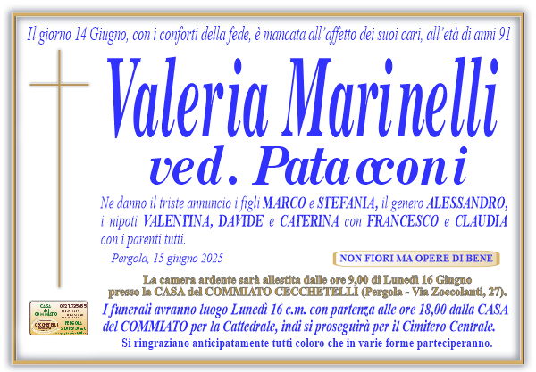 manifesto funebre di Marinelli Valeria