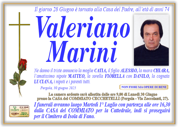 manifesto funebre di Marini Valeriano