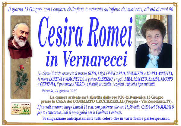 Necrologio di Cesira Romei