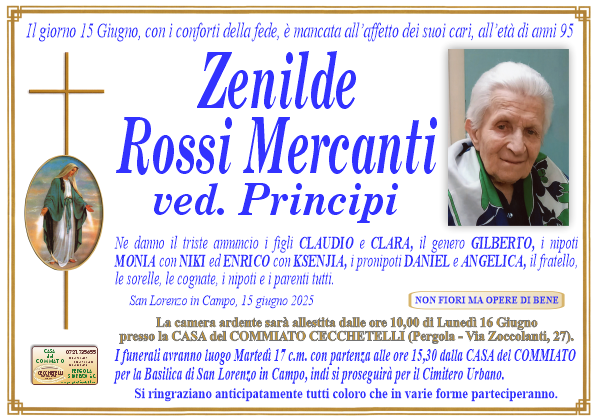 manifesto funebre di Rossi Mercanti Zenilde