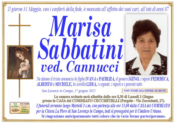 manifesto funebre di Sabbatini Marisa