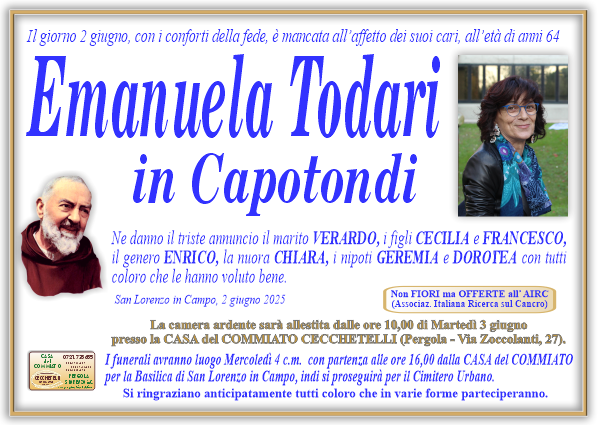 manifesto funebre di Todari Emanuela