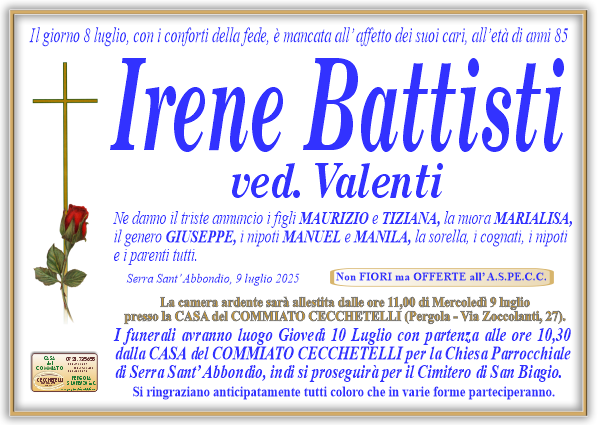 manifesto funebre di Battisti Irene