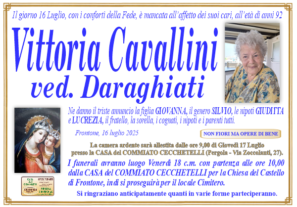 Necrologio di Vittoria Cavallini