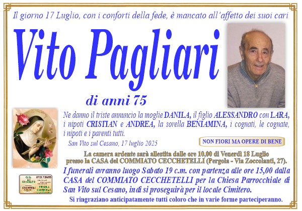 Necrologio di Vito Pagliari