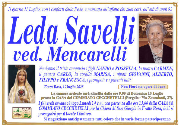 Necrologio di Leda Savelli