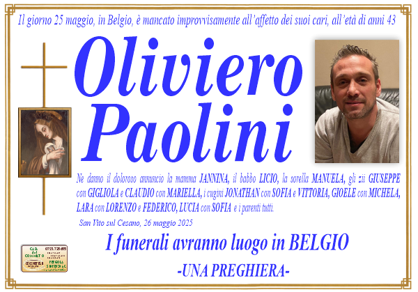 manifesto funebre di Paolini Oliviero