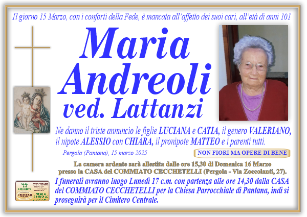 manifesto funebre di Andreoli Maria