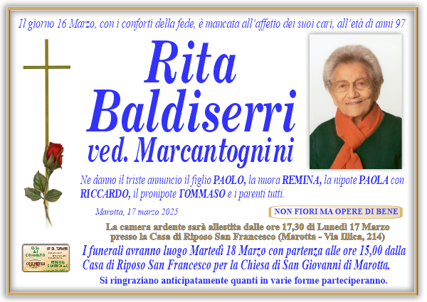 manifesto funebre di Baldiserri Rita