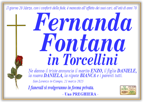 manifesto funebre di Fontana Fernanda