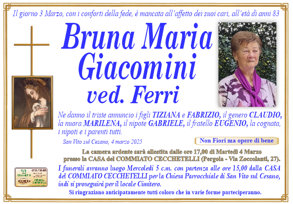 manifesto funebre di Giacomini Bruna Maria