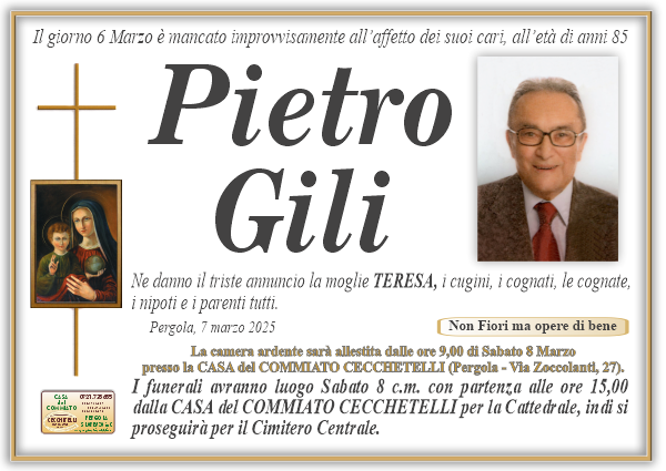 manifesto funebre di Gili Pietro