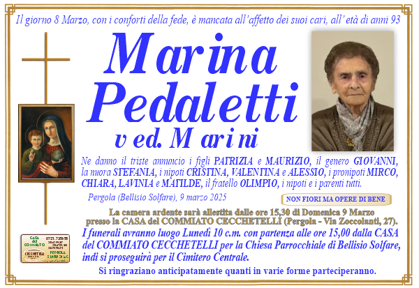 manifesto funebre di Pedaletti Marina