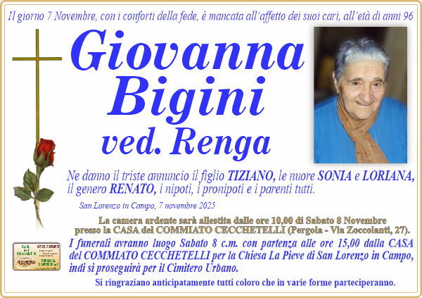 manifesto funebre di Bigini Giovanna
