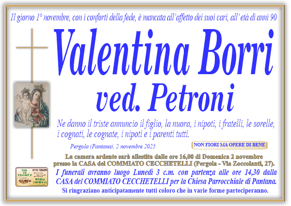 manifesto funebre di Borri Valentina