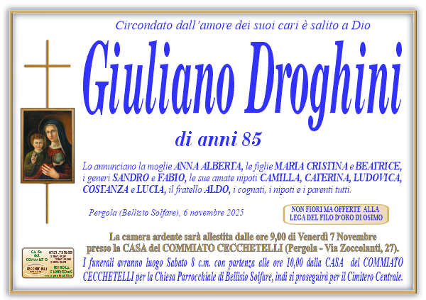 manifesto funebre di Droghini Giuliano