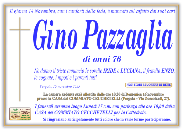 manifesto funebre di Pazzaglia Gino