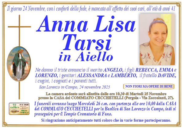 manifesto funebre di Tarsi Anna Lisa