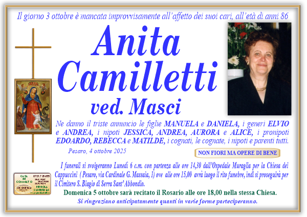 manifesto funebre di Camilletti Anita