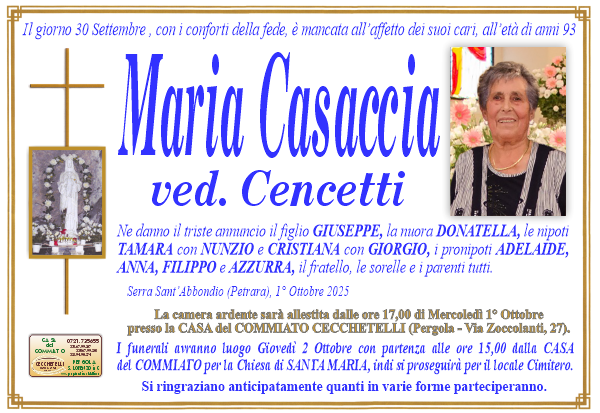 manifesto funebre di Casaccia Maria