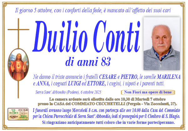 manifesto funebre di Conti Duilio