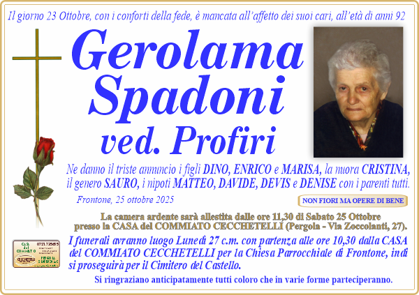 Necrologio di Gerolama Spadoni