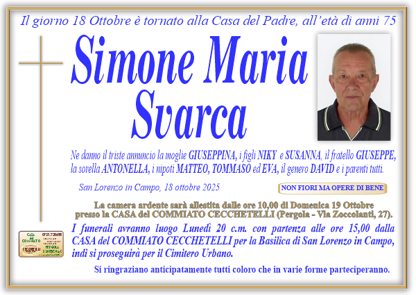 Necrologio di Simone Maria Svarca