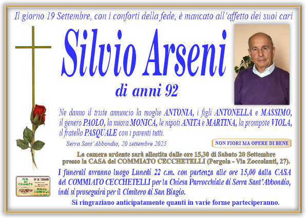 manifesto funebre di Arseni Silvio