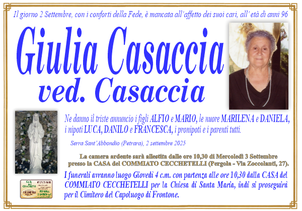 Necrologio di Giulia Casaccia