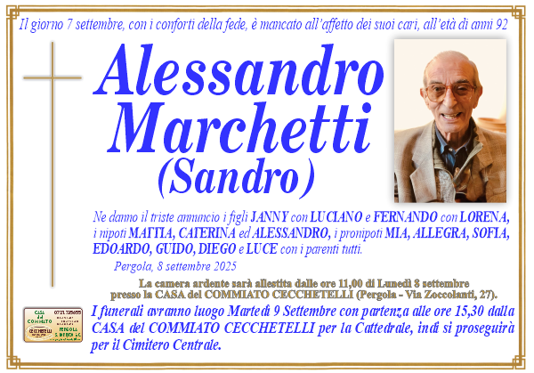 manifesto funebre di Marchetti Alessandro