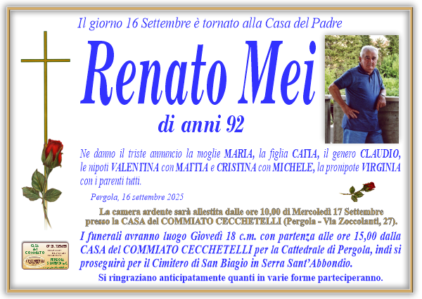manifesto funebre di Mei Renato